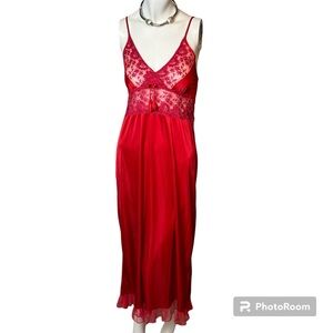 Red lace slip dress with adjustable straps and lace detailing lingerie